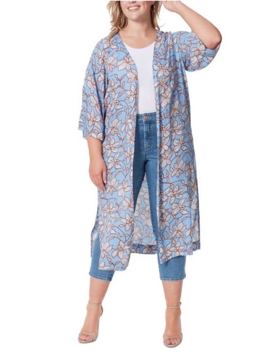 Jessica Simpson Jackets & Blazers - Jessica Simpson Blakely Blue Floral Kimono Duster 2X 3X Plus Boho Lightweight